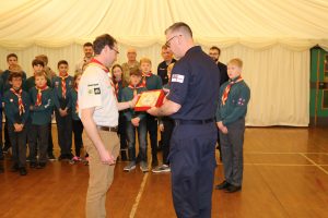 The Scouts were presented with a ceremonial plaque by HMS Sherwood