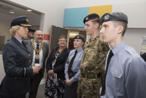 Air Commodore Dawn McCafferty and Cllr Ozzy O'Shea meeting local cadets