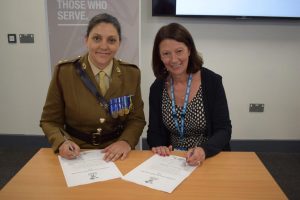 Lieutenant Colonel Mary Read, Commanding Officer of 254 Medical Regiment with Chair Elaine Baylis QPM