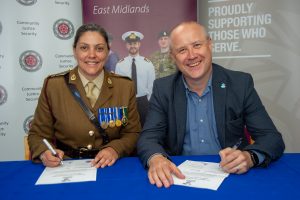 Lt Col Mary Read RAMC  and Stephen Mold, Northamptonshire Police and Crime Commissioner signing the Armed Forces Covenant (1)