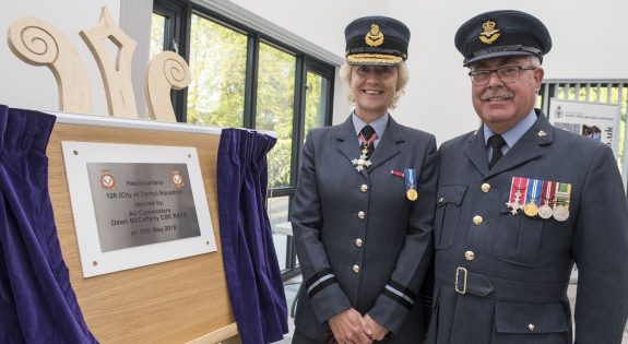 Air Commodore Dawn McCafferty and Squadron Leader Ian Marshall after she unveiled the plaque