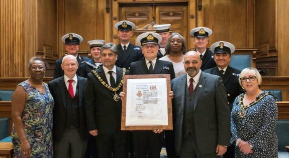 HMS Sherwood has received the Freedom of the City of Nottingham a honour presented by Nottingham City Council