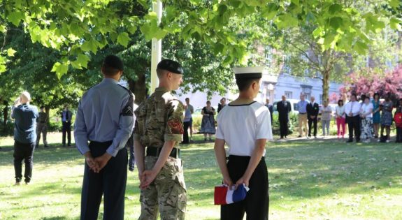 Cadets taking part in the flag raising event