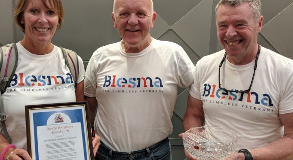 Cathy Thompson (left) and Rob Holland (right) with Blesma Member Martin Burns (centre).