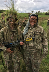 Juliet Rogers and a Cadet on a fieldcraft exercise.