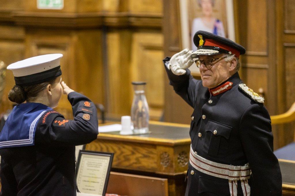 Lord Lieutenant Northamptonshire salutes Sea Cadet