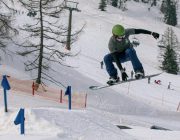 S snowboarded jumping.