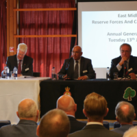 Left-right: Stuart Williams OBE, Chief Executive of East Midlands RFCA; His Majesty’s Lord-Lieutenant of Leicestershire, Mr. Mike Kapur OBE; and Colonel Nick Hile DL, Chair of East Midlands RFCA.