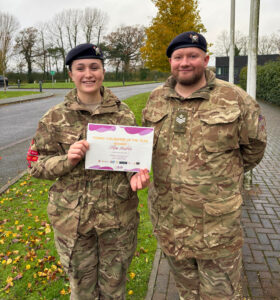 Cadet SSgt Mushen pictured alongside Detachment Commander Staff Sergeant Instructor Thomas Cleverley.