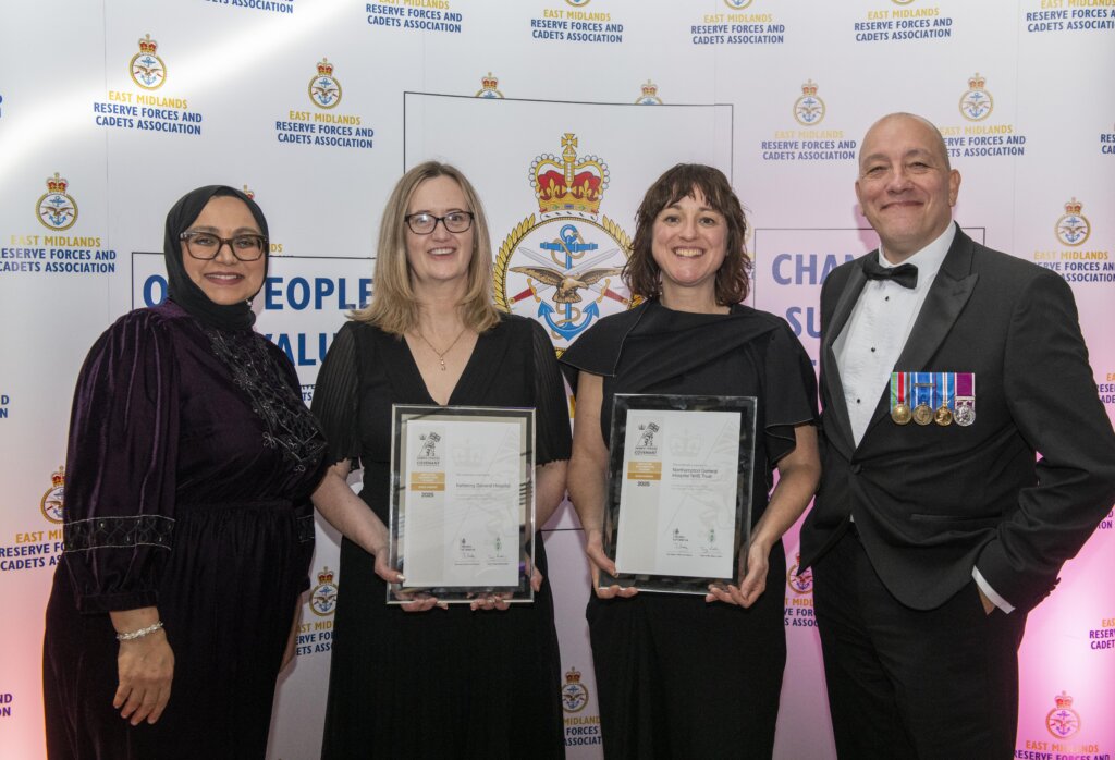 Representatives from Kettering General Hospital and Northampton General Hospital holding their Gold Employer Recognition Scheme Awards.